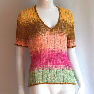 Knit Top With Rows Of Colour & Gold Trim - Italy